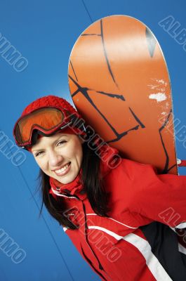 young adult female snowboarder