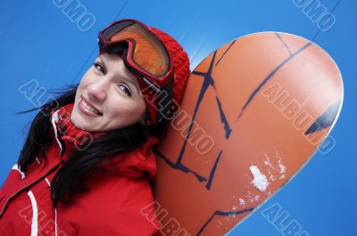 young adult female snowboarder