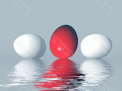 Red egg and white eggs