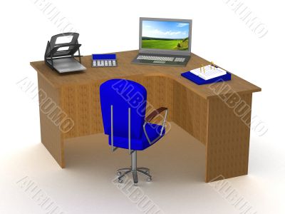 Interior of office workplace. 3D image.