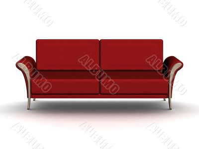 Red leather sofa. An interior. 3D image.