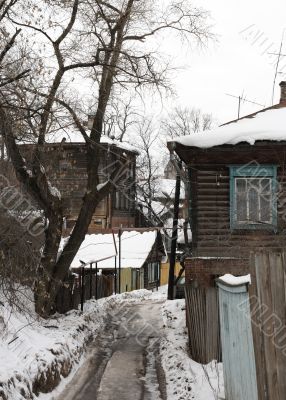 Old wooden street in a ravine. Kazan.