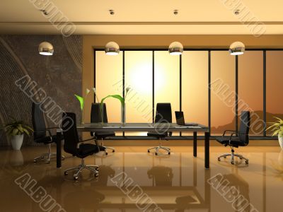 Interior of the modern cabinet for negotiations 3D rendering
