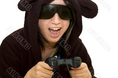 Woman playing computer game