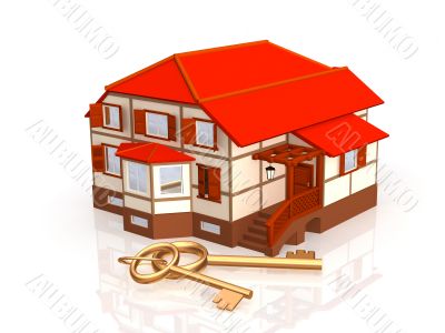 Two gold keys, laying near to a cottage