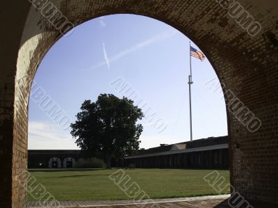 Flag through arch