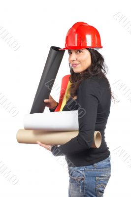 Female architect holding plans
