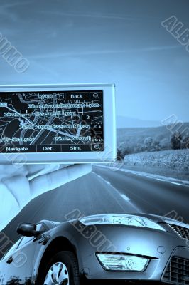 GPS Vehicle navigation system in a man hand.