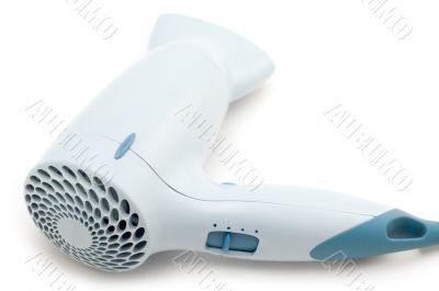 Blue hair-drier on white