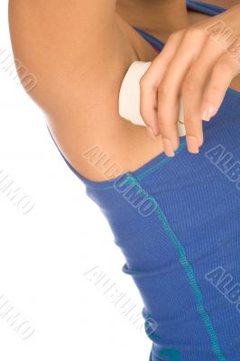 Woman with deodorant stick