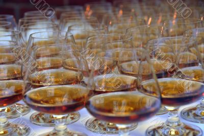 brendy glasses filled with alcohol