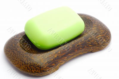 Green soap in soapdish