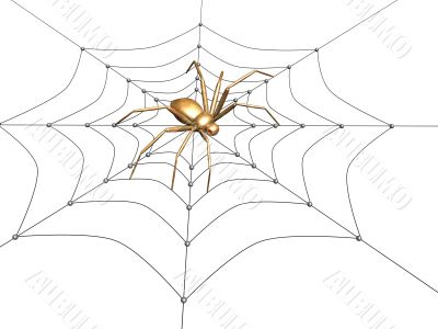 3d spider from the gold, sitting on a web