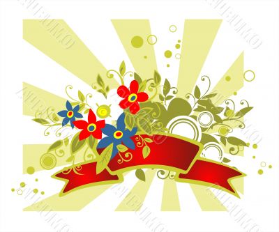 red ribbon and flowers bouquet
