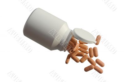 Medicine pills with a white bottle