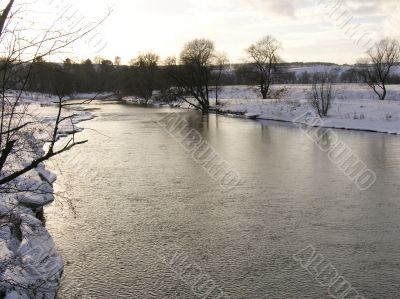 cold and snowy bank of the river