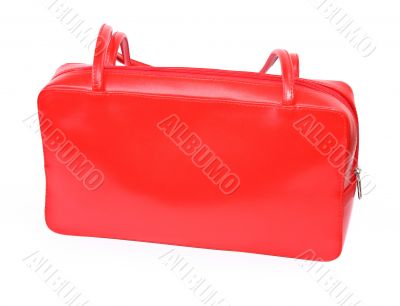 female red leather handbag