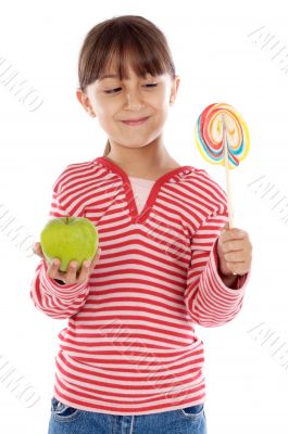 Girl with lollipop and apple