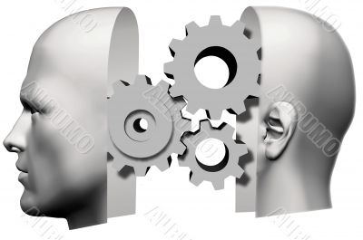 Man Head Front & Back Thinking Gears