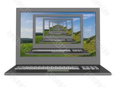 Recursive 3D  image of laptops.