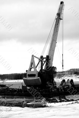 Industrial Ship in winter at Russia