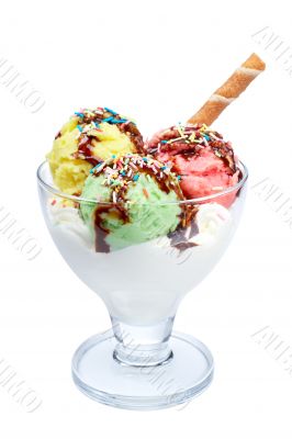 Ice cream with chocolate syrup