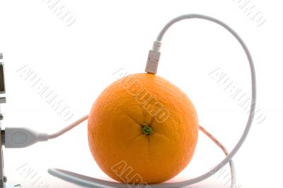 The orange connected through usb cable