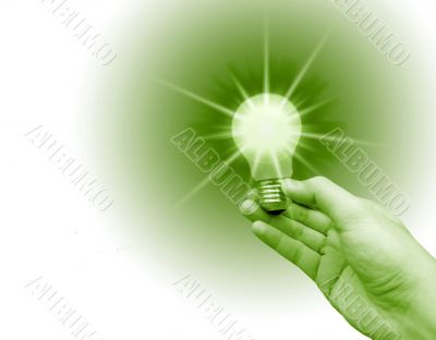 Background with lit lightbulb