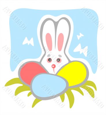 timid rabbit and eggs