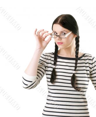 student in white glasses