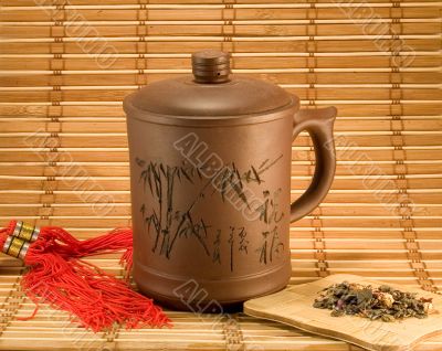 Cup of tea with tea leafs