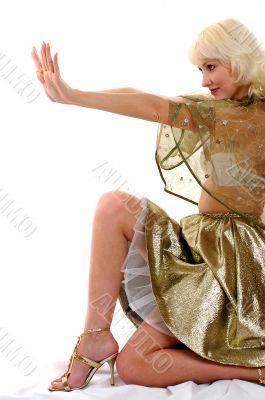 beautiful woman in golden dress