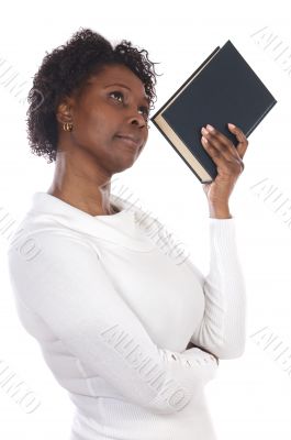 Thinking  woman with a book