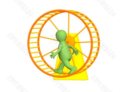 3d person - puppet, running inside a wheel