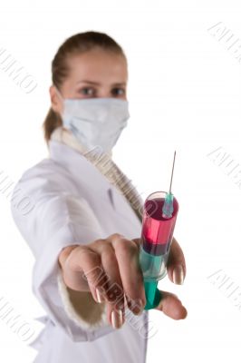 The nurse with a syringe.