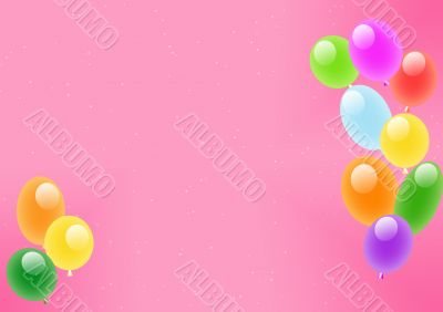 Pink background with multi-coloured air balls
