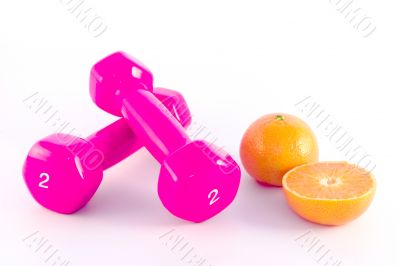 pink dumbbells with orange
