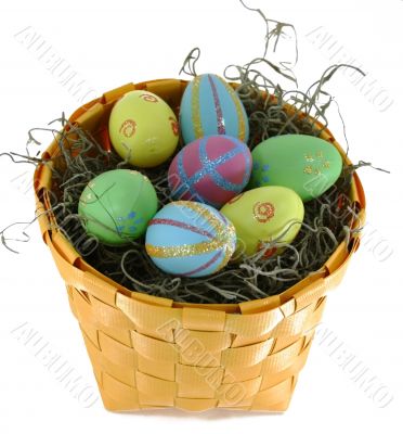 Easter Eggs in Yellow Basket