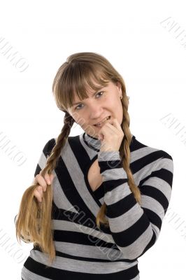 girl with pigtail on white background