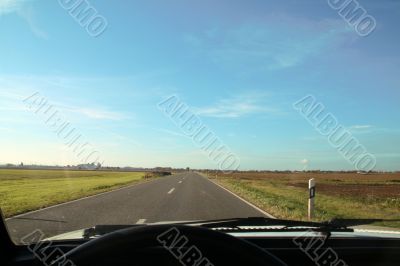 country road and old car