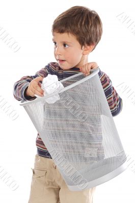 Boy with wastebasket