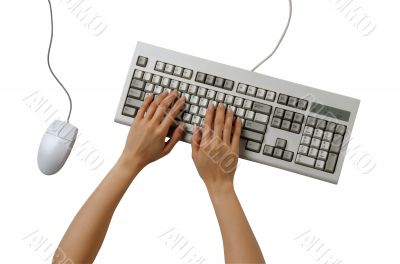 Keyboard and mouse in hands