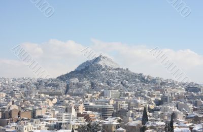 Lycabettus hill during winter blizzard