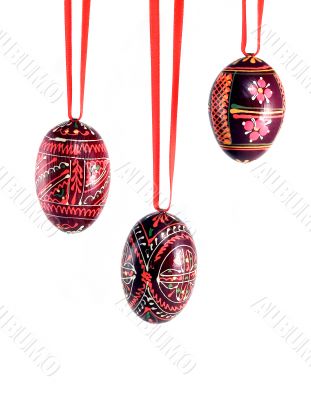 Three Easter colored eggs