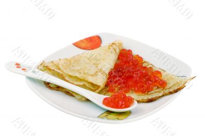 Pancake with a red caviar