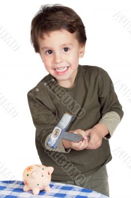 child with money box of piggy