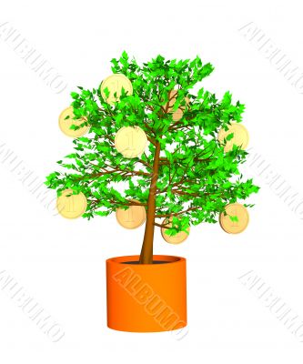 Tree with the gold coins, growing on branches