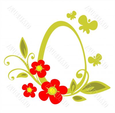 easter egg and red flowers