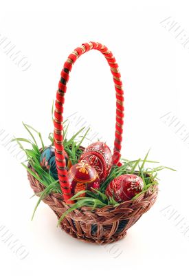 Three Easter colored eggs