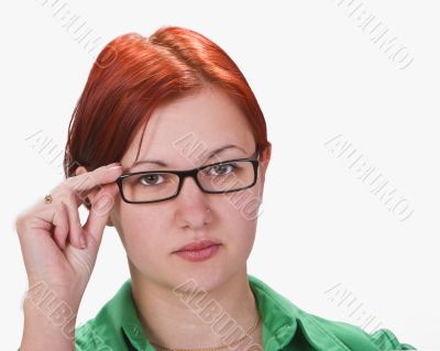 Redheaded girl with glasses